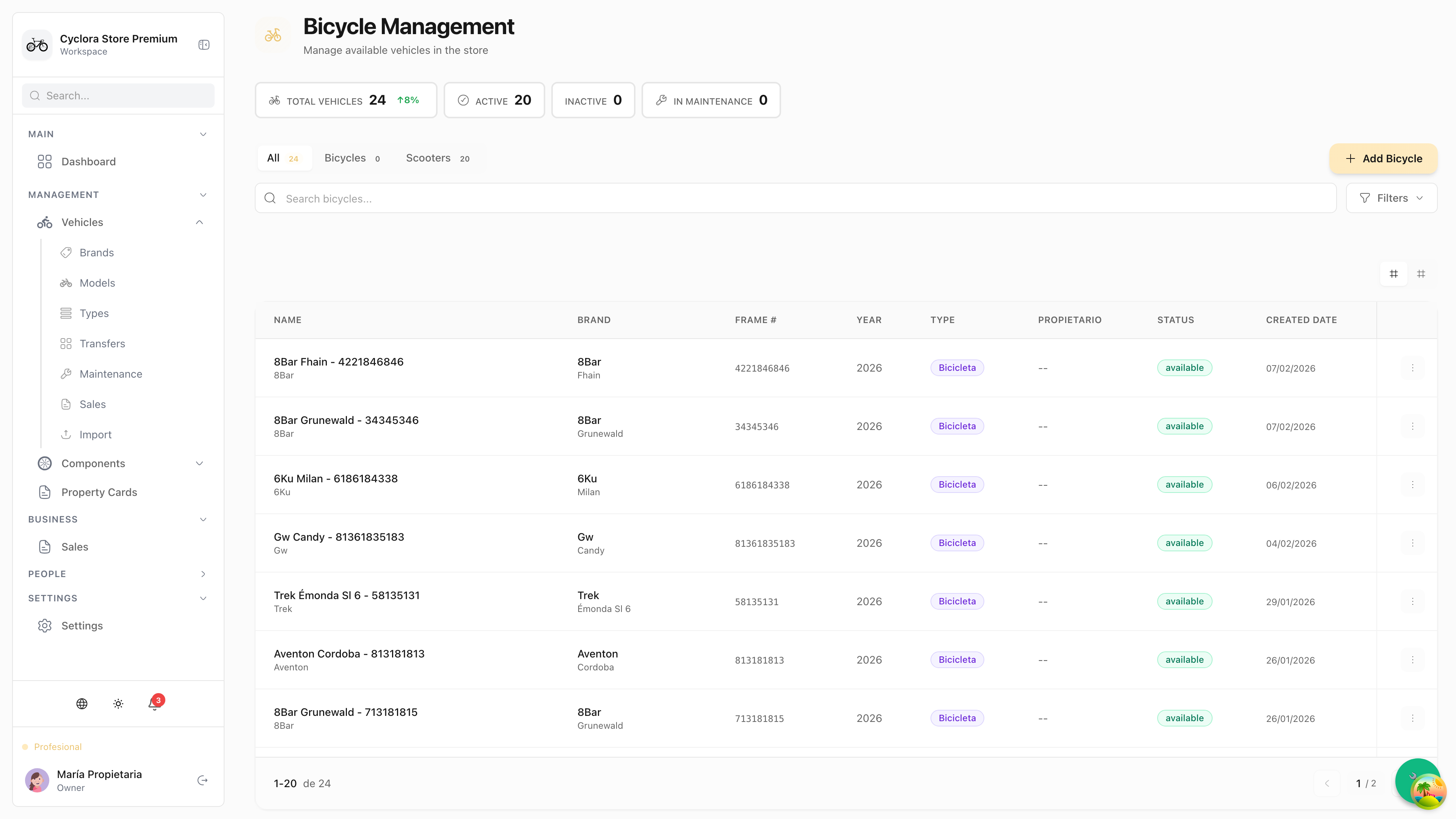 Inventario de Bicicletas