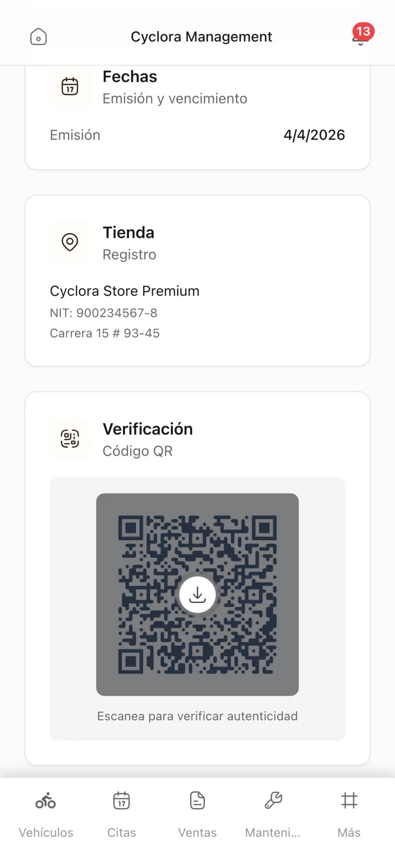 Its property card — QR Code