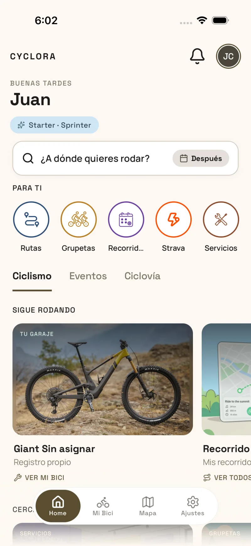 Bicycle detail in the mobile app