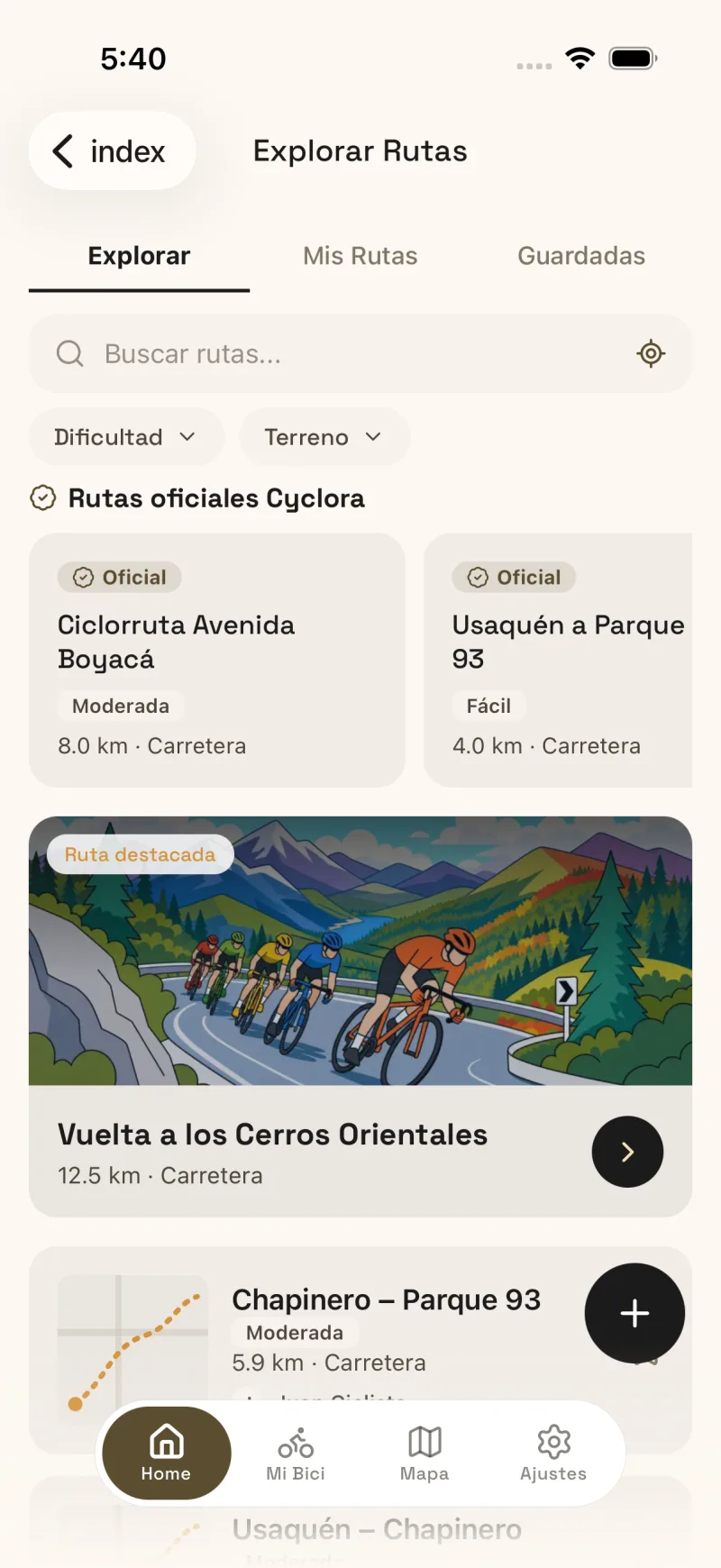 Garage screen in the mobile app